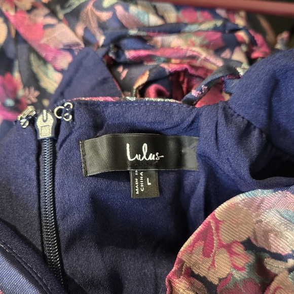 Lulu's Navy and Pink Floral Midi Dress - Picture 4 of 5